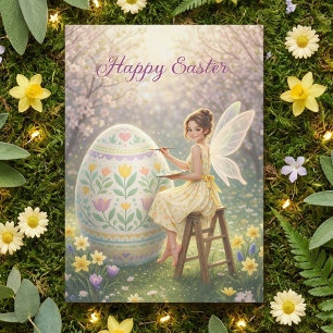 Cartão Postal De Festividades Pintura de Ovo da Fada da Páscoa Primavera