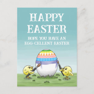 Cartão Postal De Festividades Pintura de ovos de Páscoa por galinhas