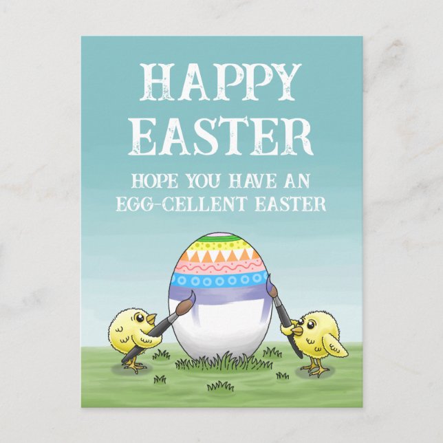 Cartão Postal De Festividades Pintura de ovos de Páscoa por galinhas (Frente)