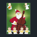 Cartão Postal De Festividades Pintura de Papai Noel que joga o violoncelo com<br><div class="desc">Identificação do recurso: 79316024/DAJ/pintura de Papai Noel que joga o violoncelo com os anjos que cantam,  ilustração</div>