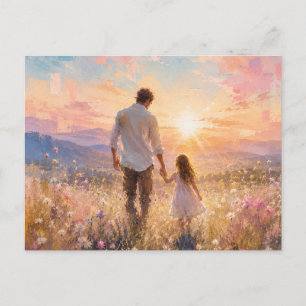 Cartão Postal De Festividades Pintura do Pai e da Filha ao Nascer do Sol