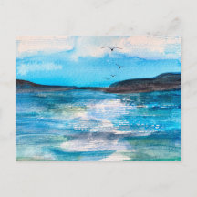 Pintura em Aquarela da Baía Costeira Serena