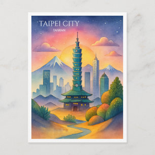 Cartão Postal De Festividades Pintura em aquarela da paisagem urbana da cidade d