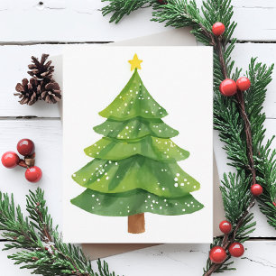 Cartão Postal De Festividades Pintura em Aquarela de Árvore de Natal Feriado