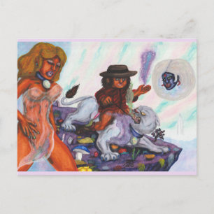 Cartão Postal De Festividades Pintura em aquarela Eros cavalga a Leoa Aurora Amo