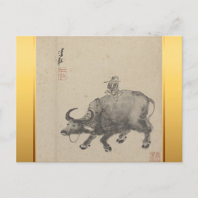Cartão Postal De Festividades Pintura em Ox de Ano Novo Chinês - Zodiac - Aniver (Frente)