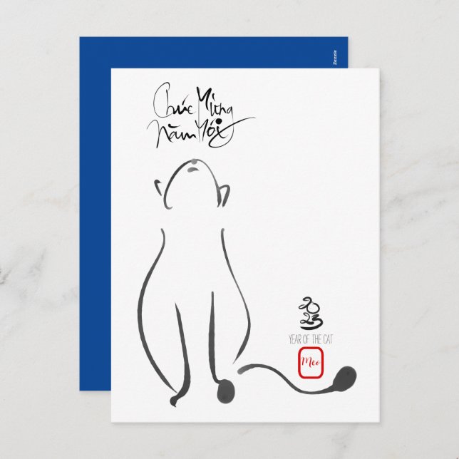 Cartão Postal De Festividades Pintura original Cat Vietnamita Ano Novo 2023 VHP (Frente/Verso)