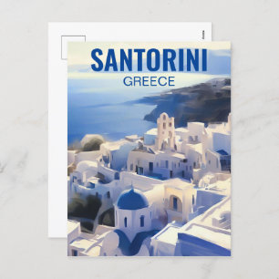 Cartão Postal De Festividades Pintura por Aquarela da Grécia Santorini