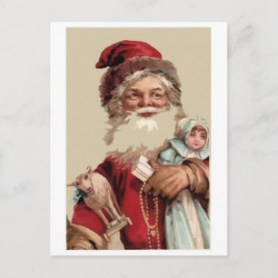 Cartão Postal De Festividades Pintura, Santaclaus e brinquedos