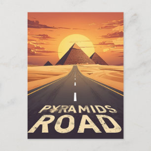Cartão Postal De Festividades Pirâmides Estrada Pôr-do-Sol Arte Viagem Egito