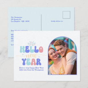 Cartão Postal De Festividades Pirulito Ano Novo Retrô Moderno Azul Foto