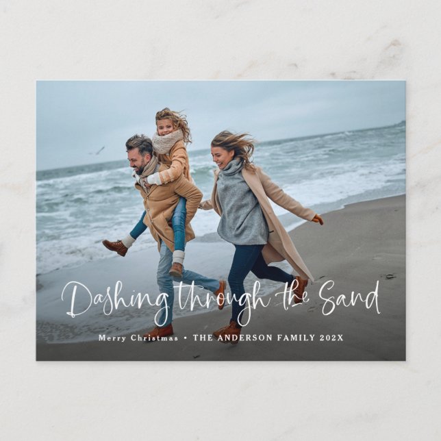 Cartão Postal De Festividades Piscando pela areia | Photo Coastal Beach (Frente)