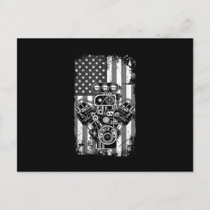Cartão Postal De Festividades Pistão de Carro Musculoso Antigo Bandeira American