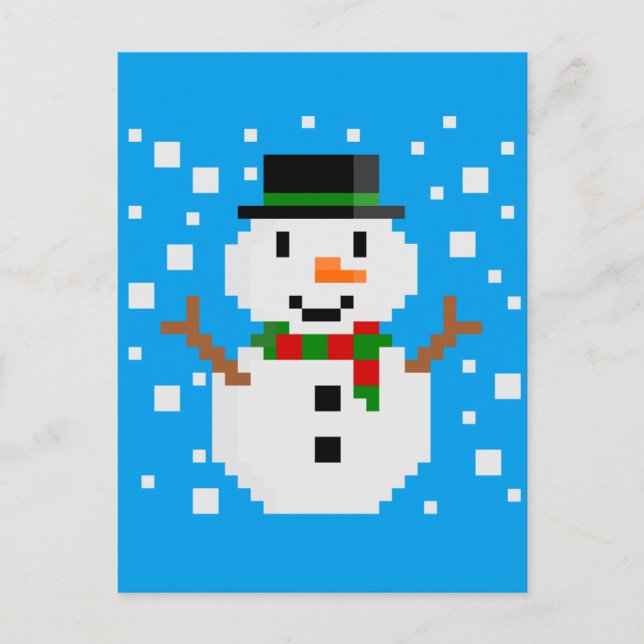 Cartão Postal De Festividades Pixel Art SNOWMAN (Frente)