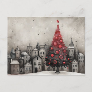 Cartão Postal De Festividades Placa de Árvore de Natal Whimsso Vermelho Preto