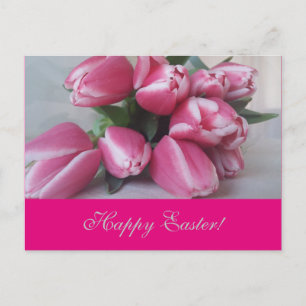 Cartão Postal De Festividades Placa de Buquê do felz pascoa Tulipas Rosa