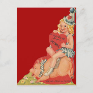 Cartão Postal De Festividades Placa de Namorados Vintage Retro Circus Girl