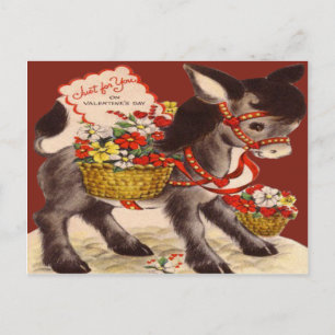 Cartão Postal De Festividades Placa de Namorados Vintage Retro Donkey