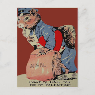 Cartão Postal De Festividades Placa de Namorados Vintage Retro Squirrel Mailman
