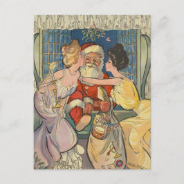 Cartão Postal De Festividades Placa de Natais vintages de Beijo de papais noeis