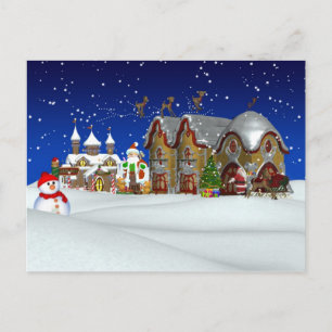 Cartão Postal De Festividades Placa de Posto de cenário para Papais noeis de Nat