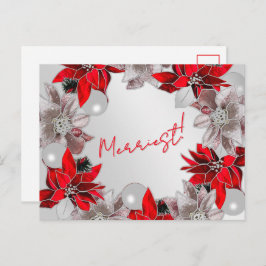 Cartão Postal De Festividades Placa de Posto de Férias Silver e Red Poinsettia