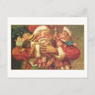 Cartão Postal De Festividades Placa de Vintage de papais noeis e brinquedos