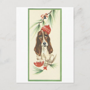 Cartão Postal De Festividades Placa Hound Basset de natais vintages