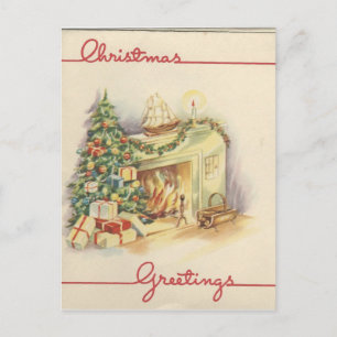Cartão Postal De Festividades Placa Lareira natais vintages