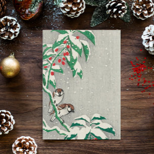 Cartão Postal De Festividades Placa natal vintage   Aves em Snow Holly