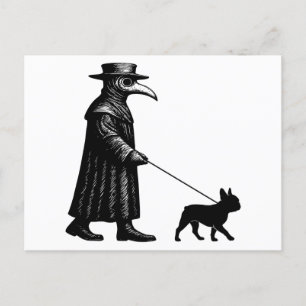 Cartão Postal De Festividades Plague Doutor Walking Frenchie