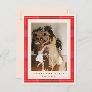 Cartão Postal De Festividades Plaid Frame Holiday Postcard