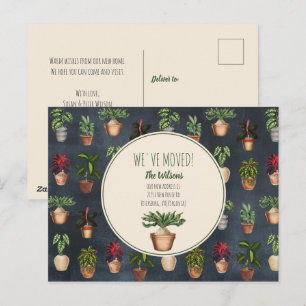 Cartão Postal De Festividades Plantas em Vasos de Aquarela Nós Mudamos Nova Casa