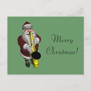 Cartão Postal De Festividades Player saxofone do Papai Noel