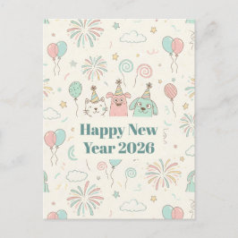 Cartão Postal De Festividades Playful Happy New Year 2026 Kids Greeting Card