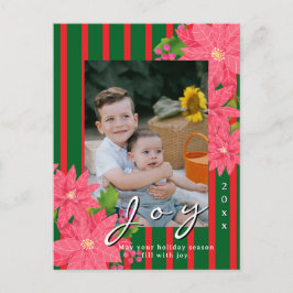 Cartão Postal De Festividades Poinsétia de Natal Alegria Foto Vermelho Verde