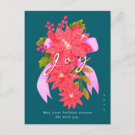 Cartão Postal De Festividades Poinsétia de Natal Azul Teal Alegria