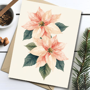 Cartão Postal De Festividades Poinsettia Aquarela Férias Pastel Natal