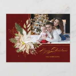 Cartão Postal De Festividades Poinsettia Branca, Dourada Caligrafia Verde