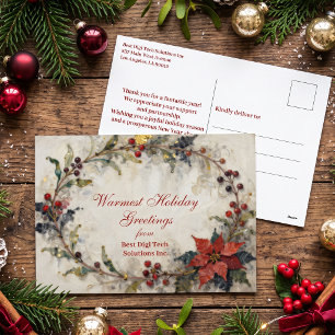 Cartão Postal De Festividades Poinsettia Dourada Vermelha Natal Corporativo