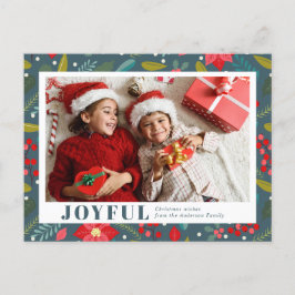 Cartão Postal De Festividades Poinsettia Floral Padrão Feliz Foto de Natal