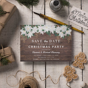 Cartão Postal De Festividades Poinsettia Rústica de Natal Salve a Data
