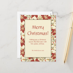 Cartão Postal De Festividades Poinsettias Vermelhas Natal Verde