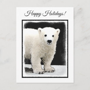 Cartão Postal De Festividades Polar Bear Cub Painting - Arte Original
