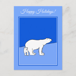 Cartão Postal De Festividades Polar Bear Mãe e Pintura em Cubo - Arte Selvagem