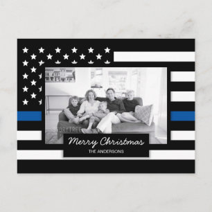 Cartão Postal De Festividades Police Thin Blue Line American Flag Photo