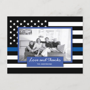 Cartão Postal De Festividades Police Thin Blue Line American Flag Thank You