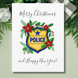 Cartão Postal De Festividades Polícia Feliz Natal & Feliz Ano Novo Escudo