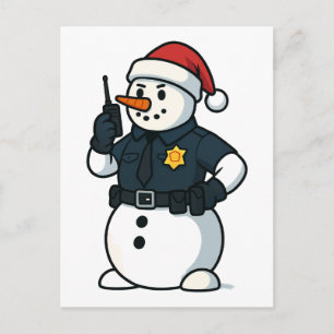 Cartão Postal De Festividades Policial Boneco de Neve Natal 2026 Feriado Lei