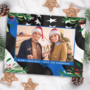 Cartão Postal De Festividades Policial Fino Blue Line Flag Foto Personalizada Na